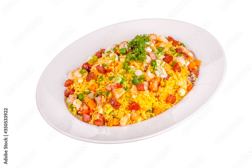 Yangzhou fried rice on isolate white background, com chien duong chau Yangzhou fried rice on isolate white background, com chien duong chau