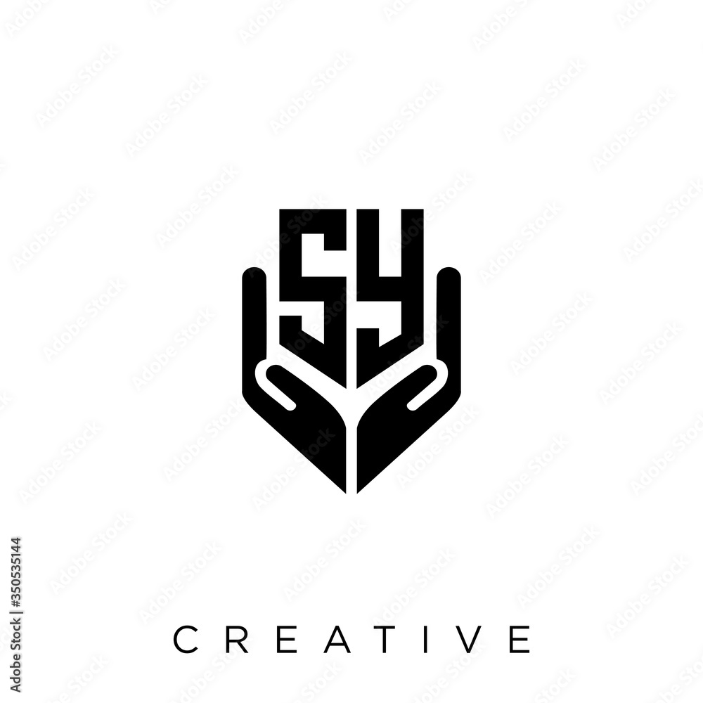 Fototapeta premium sy shield hand logo design vector icon