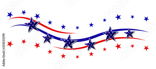 Red and blue stripes with stars. Patriotic banner for USA holidays. Isolated on white background. Vector illustration.