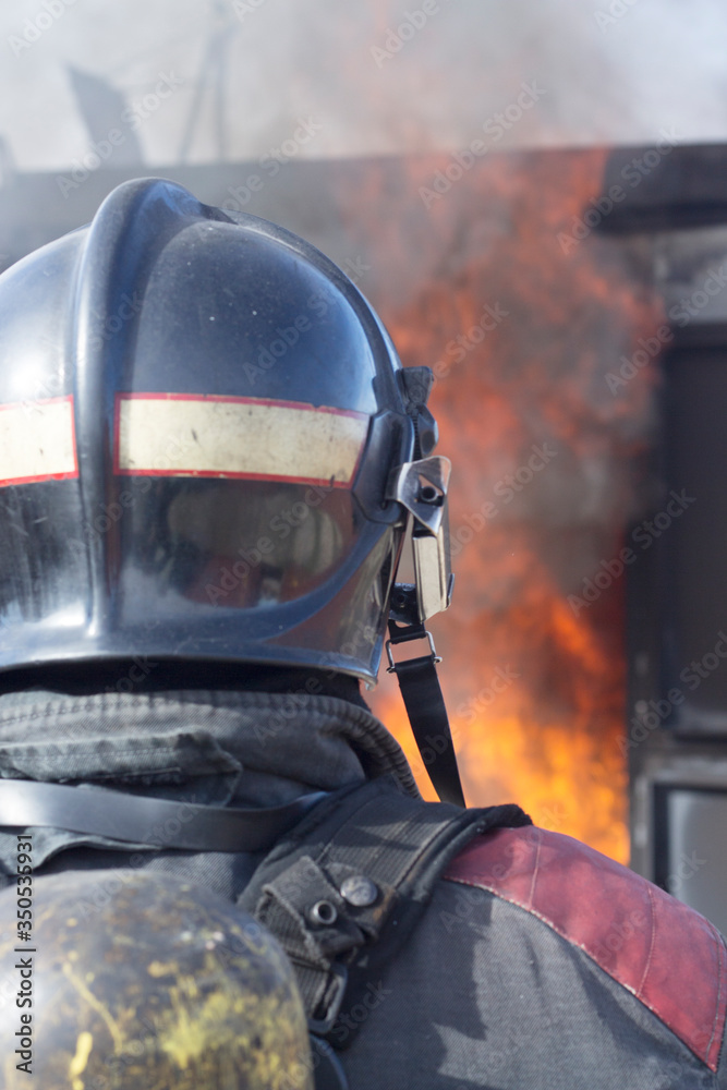 Fototapeta premium Fireman fire training station drill