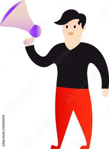 Man with shout , flat cartoon character isolated on white background. Concept for logo, print, cards 