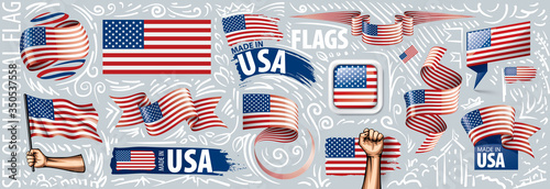Vector set of the national flag of USA in various creative designs