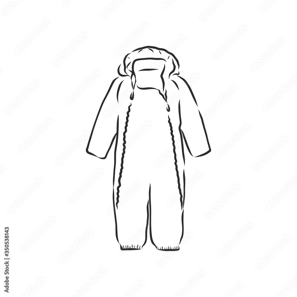 Children's jumpsuit with the hood. Sketch. children's winter jumpsuit vector sketch illustration