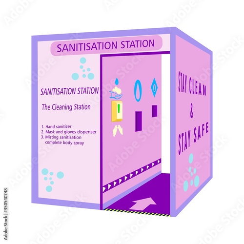 Sanitisation station, tunnel for disinfection and protect people from covid-19 coronavirus. Full body sanitize gate for public and employees.