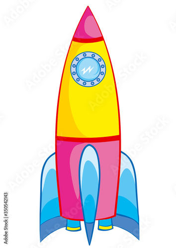 illustration for the cartoon rocket in different colors, isolated object on a white background, vector illustration,