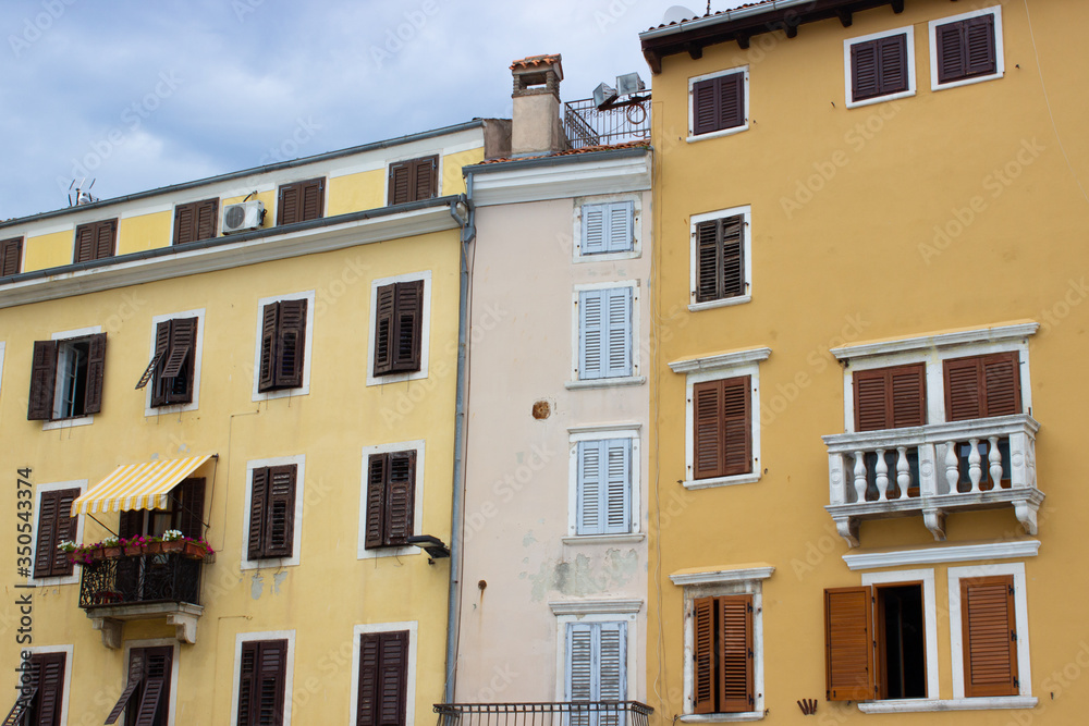 View of traditional colorful croatian buildings in the old town of Rovinj, Croatia