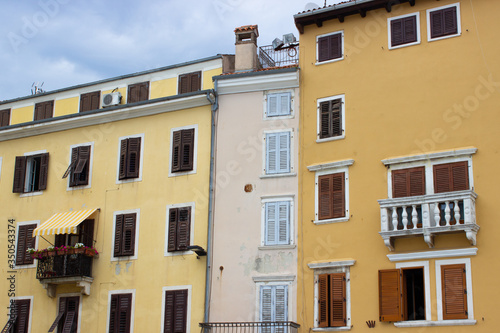 View of traditional colorful croatian buildings in the old town of Rovinj, Croatia