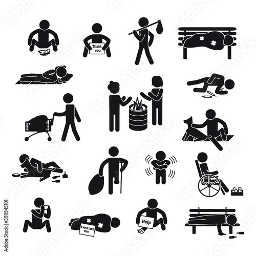 Homeless people icon set. Vector.