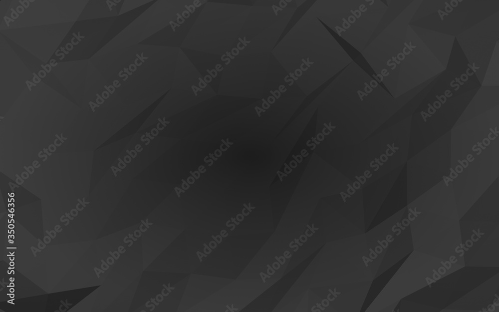 Black abstract background. Lowpoly backdrop. Gloomy crumpled paper. 3D illustration