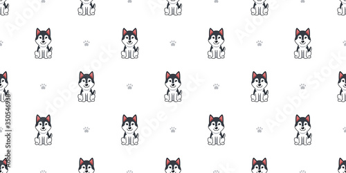 Vector cartoon character siberian husky dog seamless pattern background for design.