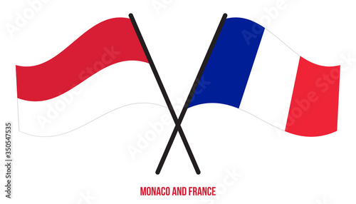 Monaco and France Flags Crossed And Waving Flat Style. Official Proportion. Correct Colors