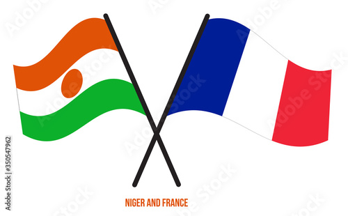 Niger and France Flags Crossed And Waving Flat Style. Official Proportion. Correct Colors