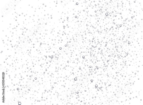 Underwater fizzing bubbles  soda or champagne carbonated drink  sparkling water isolated on white background. Effervescent drink. Aquarium  sea  ocean bubbles vector illustration.