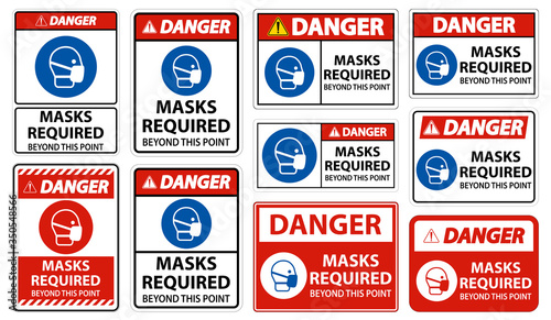 Danger Masks Required Beyond This Point Sign Isolate On White Background,Vector Illustration EPS.10