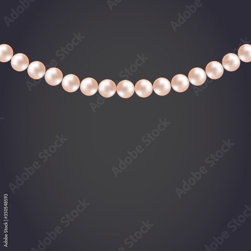 Canvastavla Realistic pearl necklace on dark background, vector illustration.