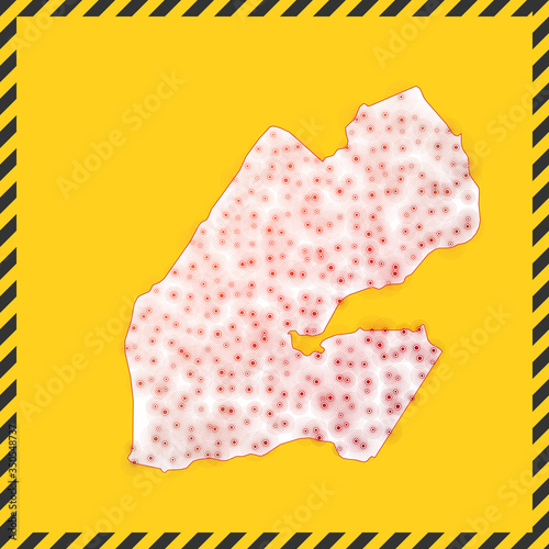 Djibouti closed - virus danger sign. Lockdown country icon. Black striped border around map with virus spread concept. Vector illustration.