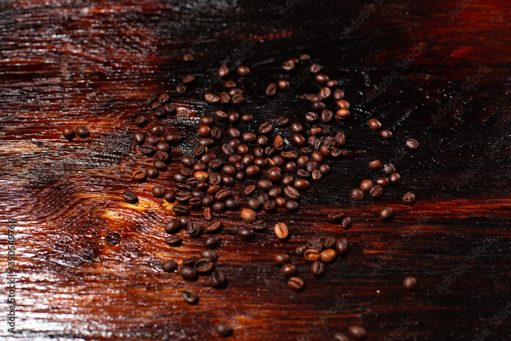 Coffee beans on the wooden table