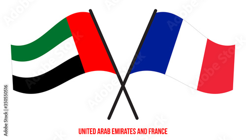 United Arab Emirates and France Flags Crossed And Waving Flat Style. Official Proportion