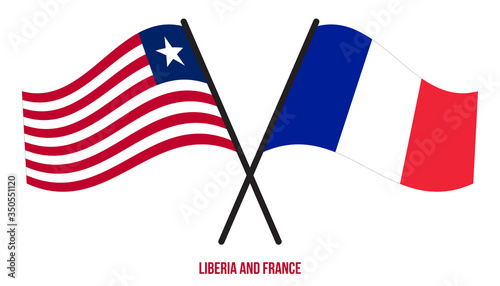 Liberia and France Flags Crossed And Waving Flat Style. Official Proportion. Correct Colors