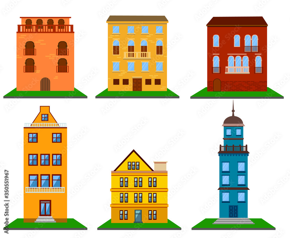 6 Buildings Vector Illustration, editable source file, artwork For info-graphics, Motion-graphics, 2D Animation