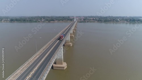 Wallpaper Mural Aerial Footage of The Second Thai–Lao Friendship Bridge over the Mekong River, is a bridge that connects Mukdahan Province in Thailand with Laos Torontodigital.ca