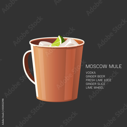 Moscow Mule alcoholic cocktail vodka beer vector illustration