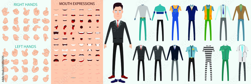 Officer Character, with Hand Expression, Mouth Expression and Different Dress vector Illustration, artwork For info-graphics, 2D Animation, Motion-graphics Officer Character, with Hand Expression, Mouth Expression and Different Dress vector Illustration, artwork For info-graphics, 2D Animation, Motion-graphics