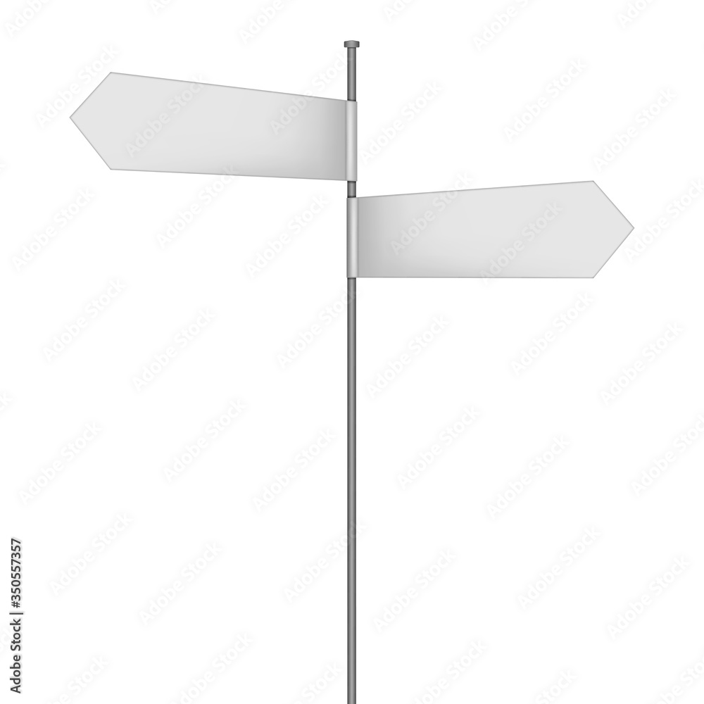 Signpost with two multidirectional white blank arrows. Vector mock-up