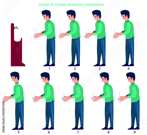 Frame by Frame Animated Hand Wash With Character Vector Illustration, Fight against Corona Virus, editable source file, artwork For Info-graphics, Motion-graphics, 2D Animation