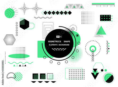 Abstract trendy geometric design of black and green memphis style pattern cover background. illustration vector eps10