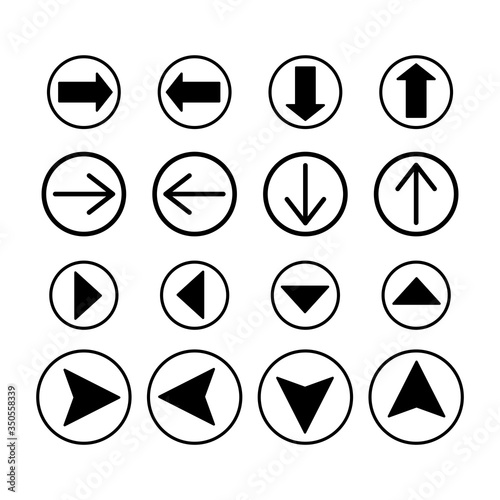 arrows in black circles in different directions isolated on white