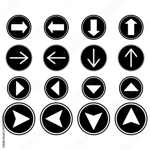 arrows in black circles in different directions isolated on white