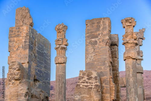 Remains of Gate of All Nations in ruins of Persepolis ancient city in Fars Province, Iran