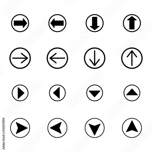 arrows in black circles in different directions isolated on white