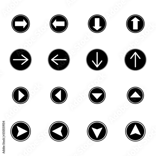 arrows in black circles in different directions isolated on white