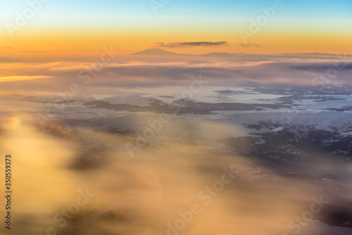 Caucasus Mountains seen from passenger plane window
