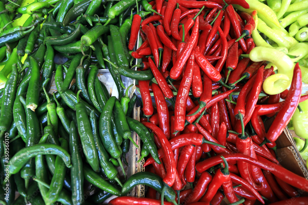 Colorful hot peppers. Chili peppers pattern.