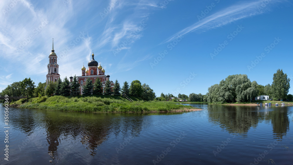 Resurrection (Voskresensky) cathedral on the bank of Polist river. Staraya Russa town, Novgorod Oblast, Russia.