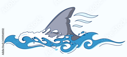 hand-drawn vector illustration of a shark fin in the sea waves