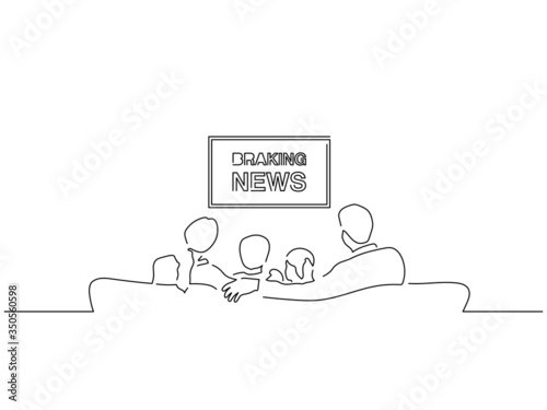 People watching tv news isolated line drawing, vector illustration design.