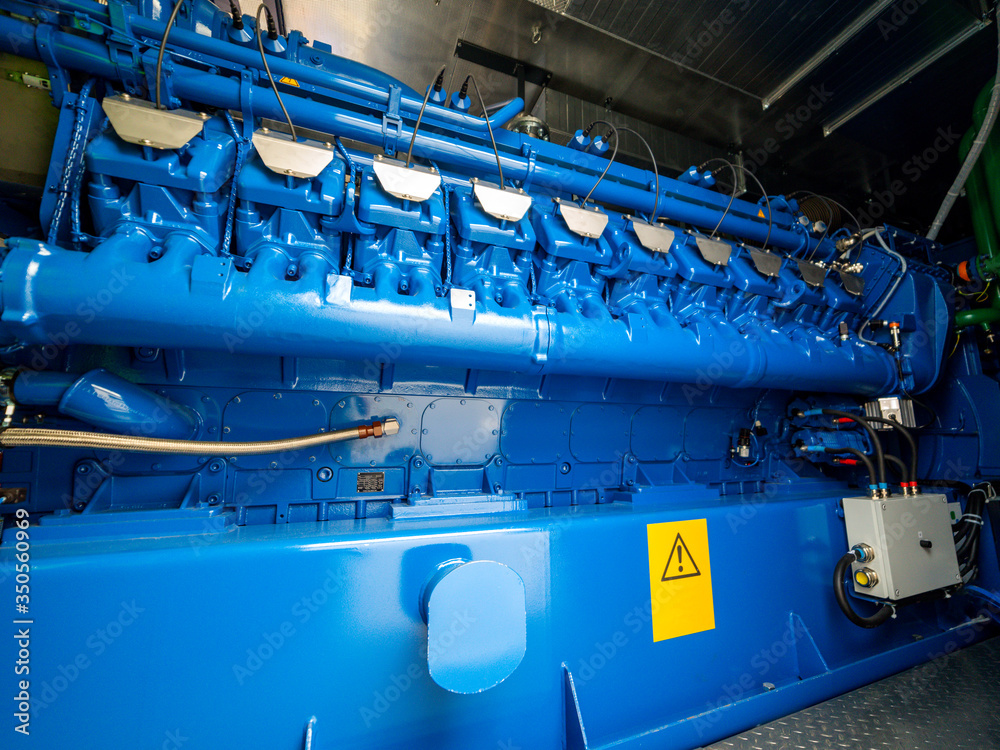 Engine of CHP unit. Diesel and gas industrial electric generator.