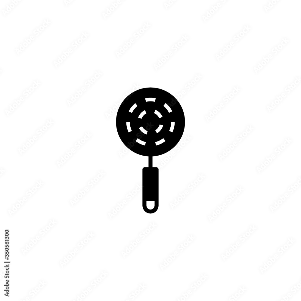 Obraz premium Slotted spoon vector icon in black solid flat design icon isolated on white background