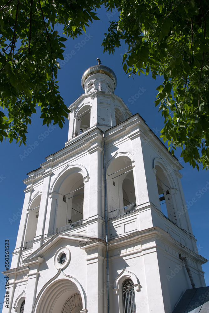 Bell tower of St. George's (Yuriev) Monastery. UNESCO World Heritage Site. Yurievo village, outskirts of Novgorod (Novgorod the Great), Novgorod Oblast, Russia.