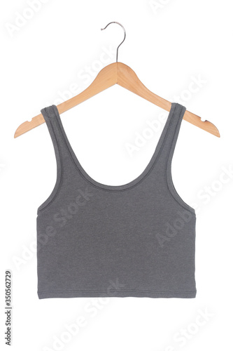 gray tank top on a hanger isolated on white