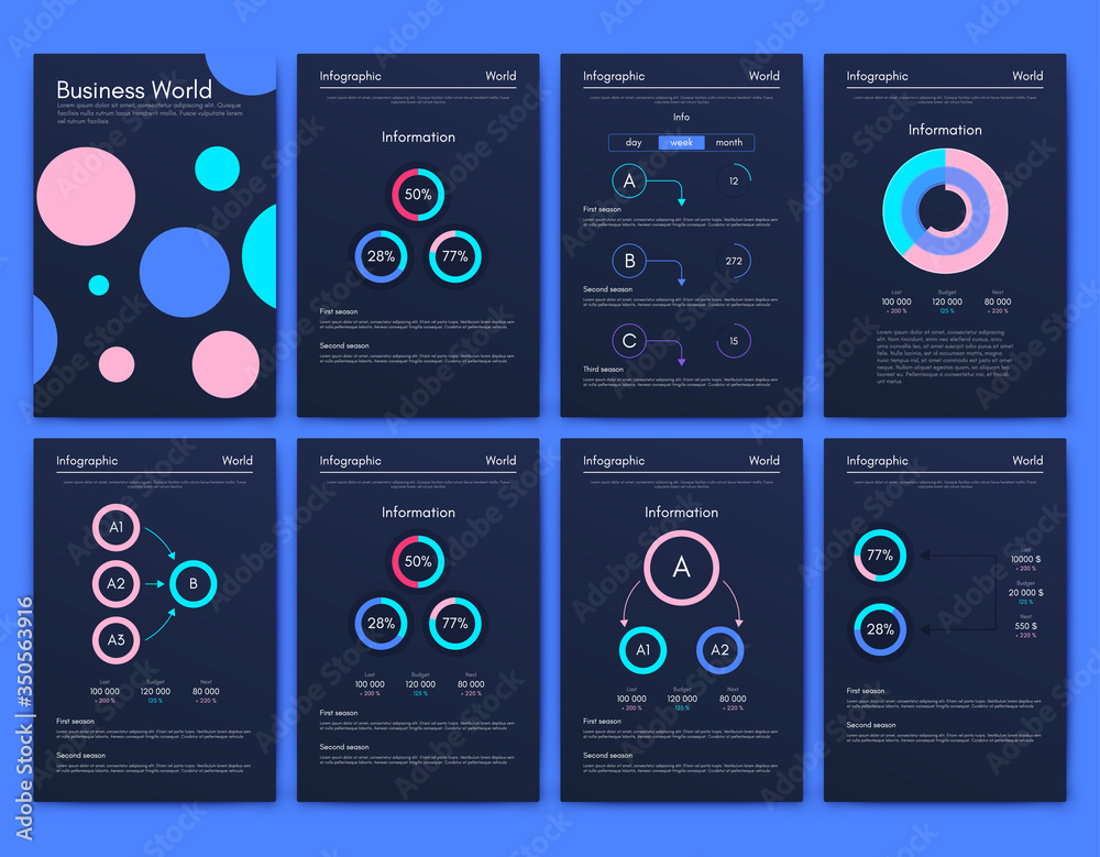 Modern infographic vector elements for business brochures. Use in website, corporate brochure, advertising and marketing. Pie charts, line graphs, bar graphs and timelines. Modern infographic vector elements for business brochures. Use in website, corporate brochure, advertising and marketing. Pie charts, line graphs, bar graphs and timelines.