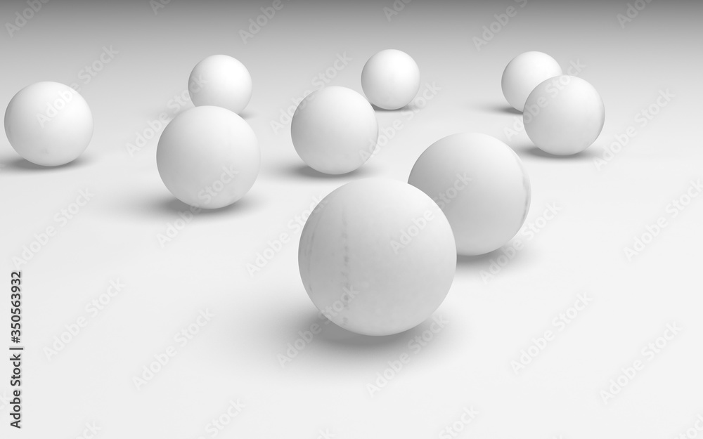 White abstract background. Set of white balls isolated on white backdrop. 3D illustration White abstract background. Set of white balls isolated on white backdrop. 3D illustration