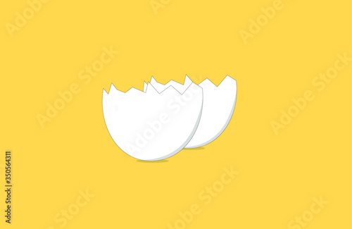 cracked eggshells on yellow background isolated illustration. flat design