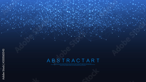 Abstract digital network connection structure on blue background. Artificial intelligence and engineering technology concept. Global network Big Data, Lines plexus, minimal array. Vector illustration.