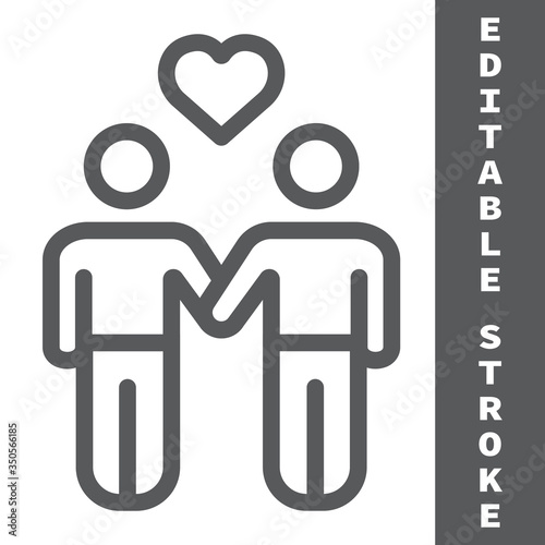 Gay couple line icon, lgbt and heart, homosexual couple sign vector graphics, editable stroke linear icon, eps 10.