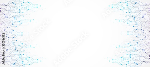 Technology circuit board texture background. Abstract circuit board banner wallpaper. Digital data industry. Engineering electronic motherboard. Wave flow , vector illustration.
